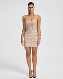 Autumn Nude Rhinestone Fringe Sleeveless Mini Dress