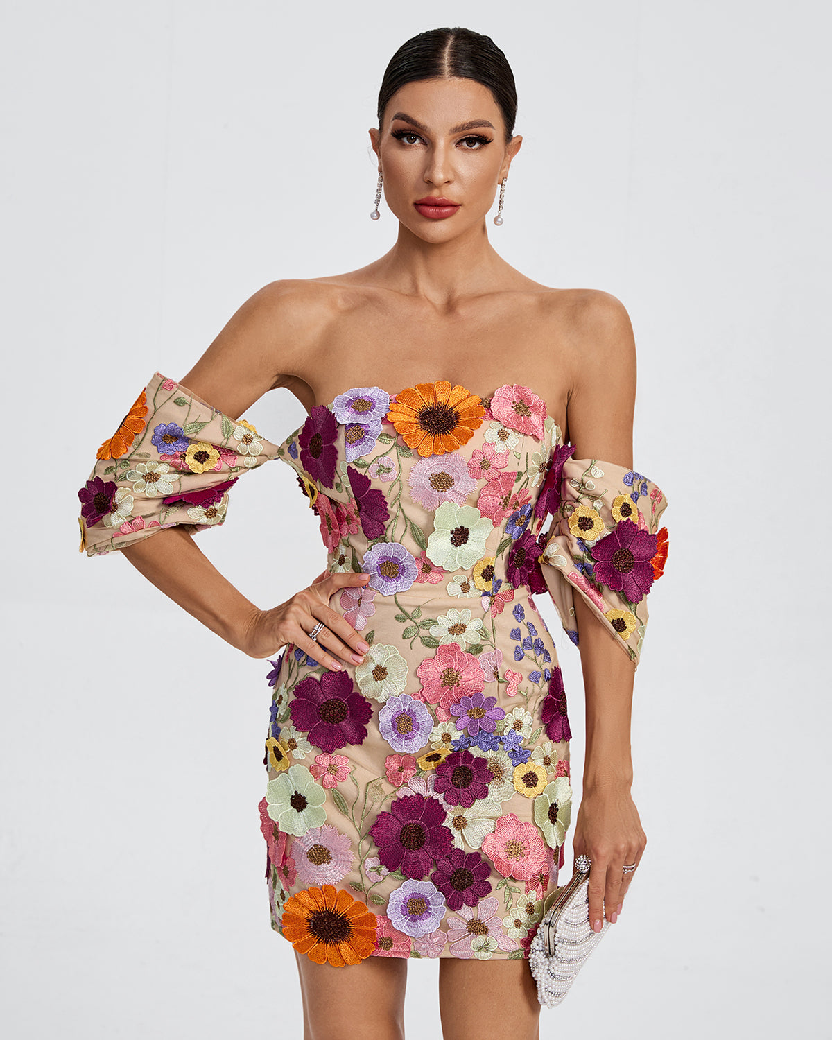 Lina Off Shoulder 3D Floral Mini Dress