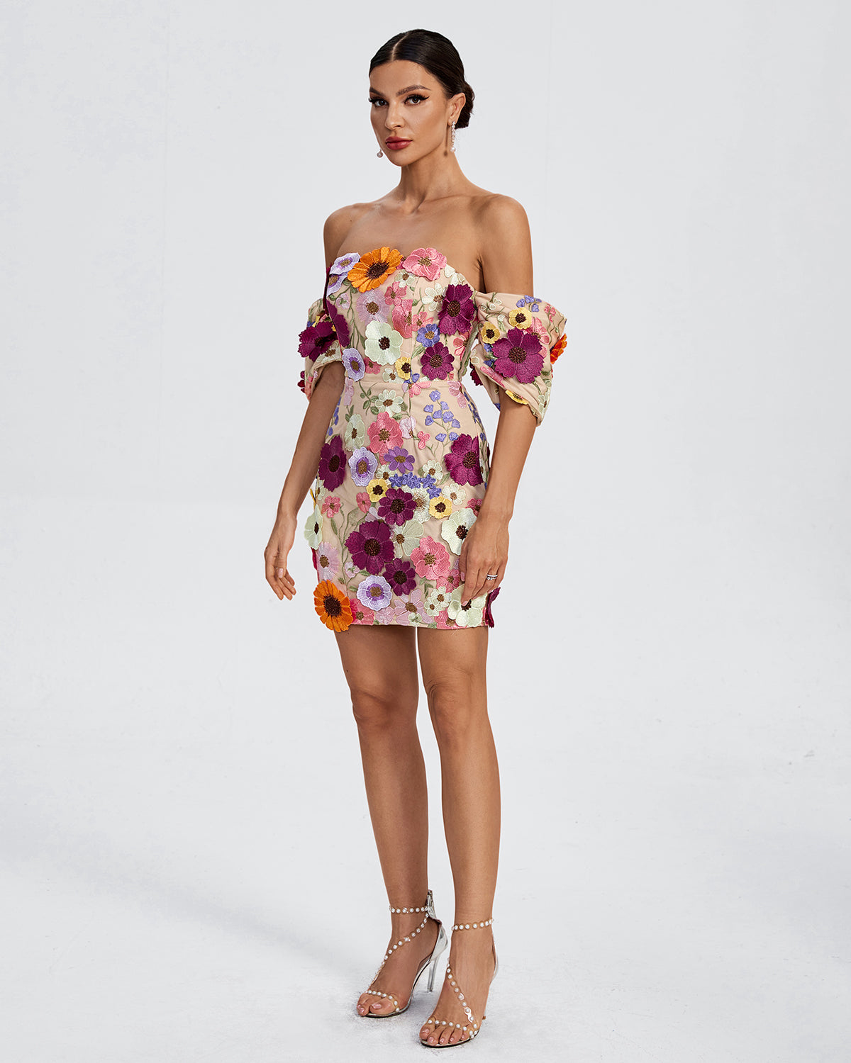 Lina Off Shoulder 3D Floral Mini Dress