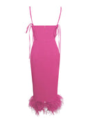 Drew Fuchsia Sleeveless Feather Trim Midi Dress