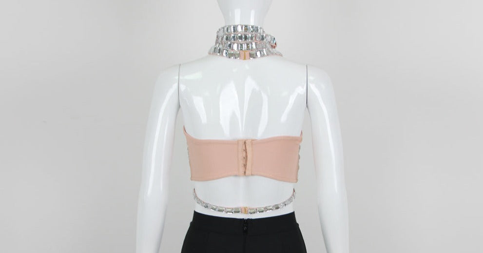 Ines Rhinestone Crystal Halter Crop Top