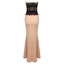 Macilee Strapless Beige Sweetheart Neckline Black Lace Corset Maxi Mermaid Dress