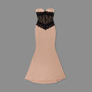 Macilee Strapless Beige Sweetheart Neckline Black Lace Corset Maxi Mermaid Dress