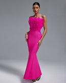 Tonia Strapless Feather Bodice Bandage Mermaid Maxi Dress