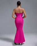 Tonia Strapless Feather Bodice Bandage Mermaid Maxi Dress