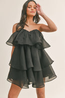 Hailey Strapless Sweetheart Neck Tiered Tulle Mini Dress