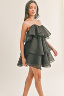 Hailey Strapless Sweetheart Neck Tiered Tulle Mini Dress