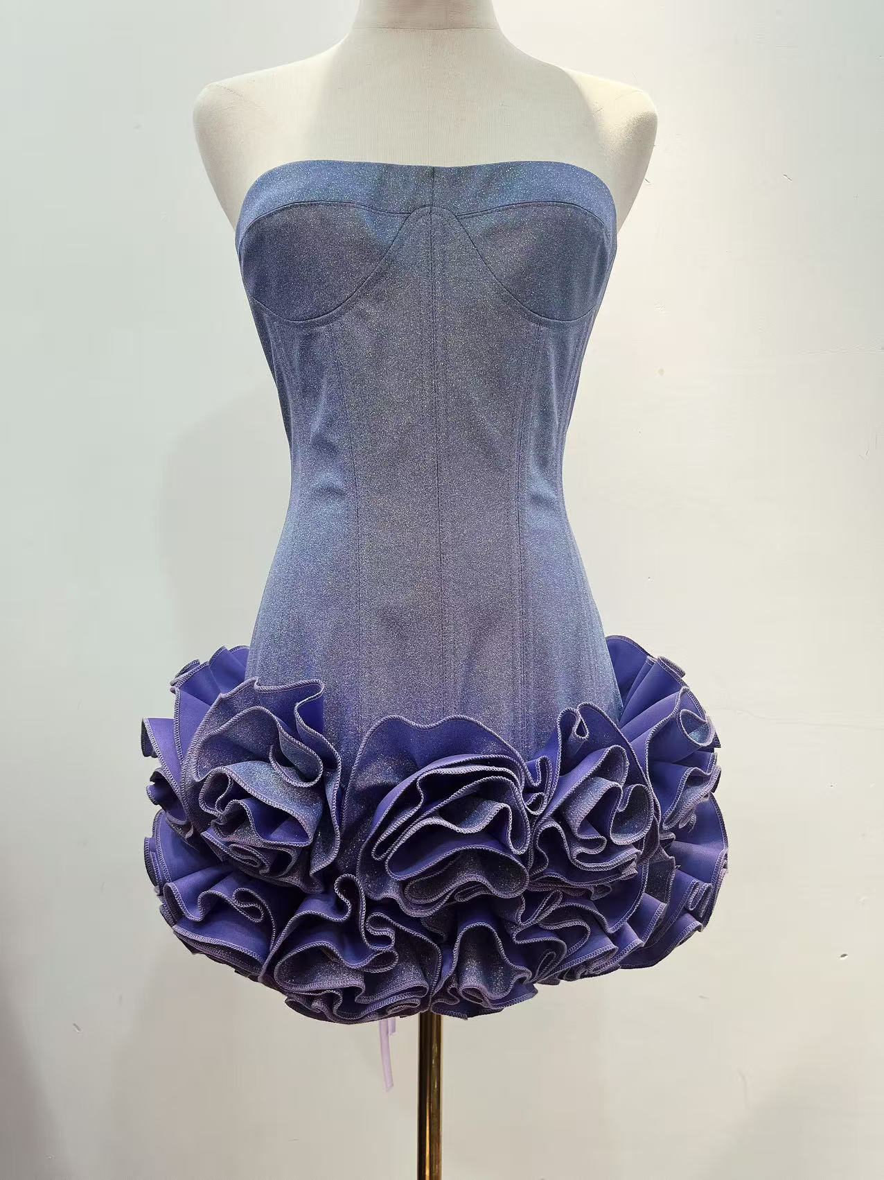 Nisa Strapless Sweetheart Neck Corset with Back Tie Ruffle Mini Dress