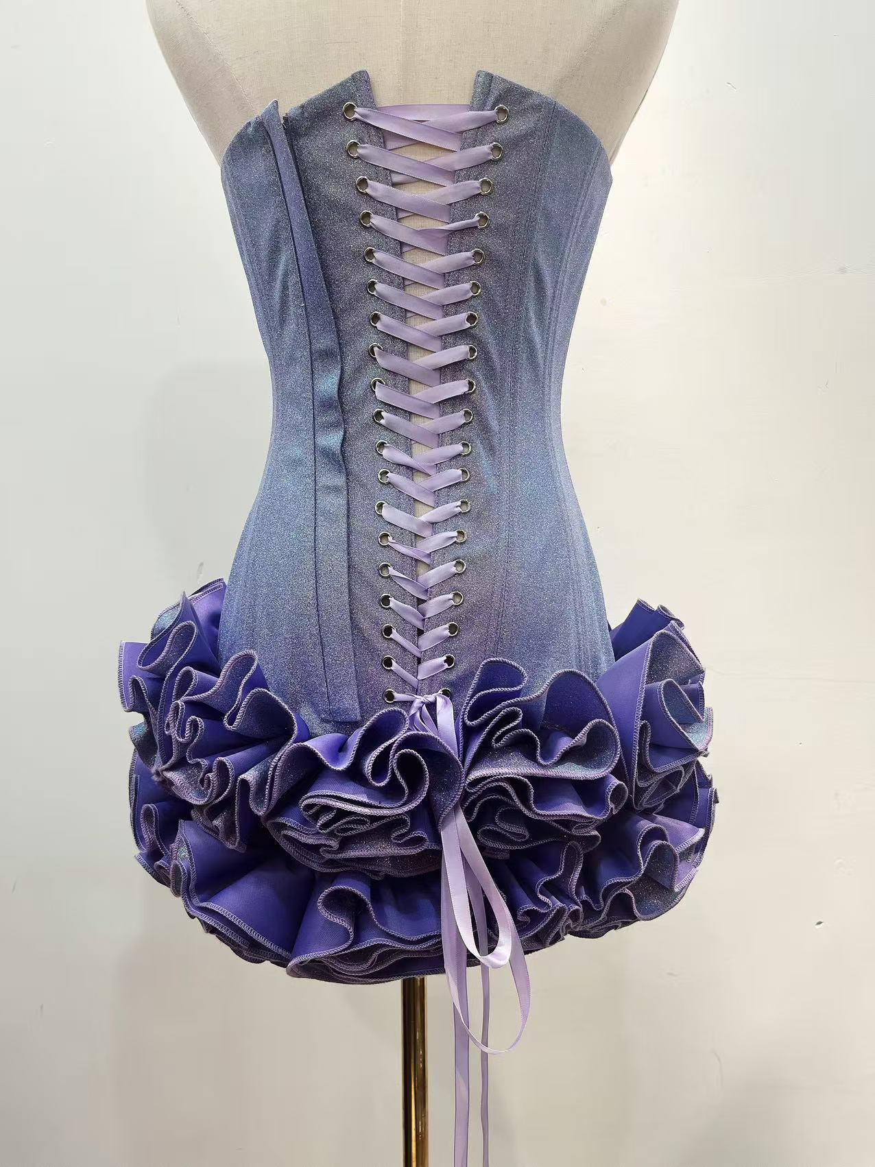 Nisa Strapless Sweetheart Neck Corset with Back Tie Ruffle Mini Dress
