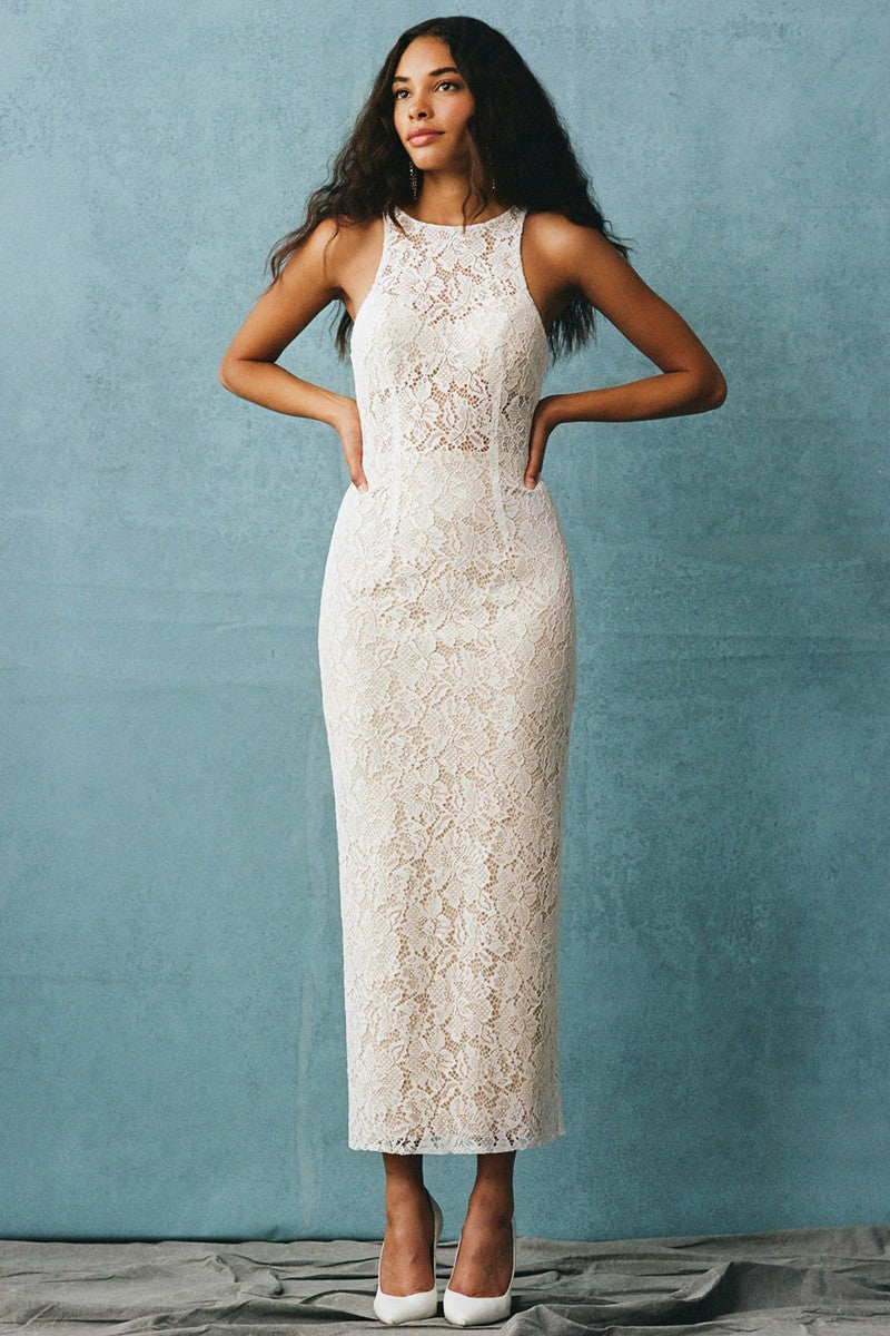 Lana White Lace Sleeveless Midi Dress