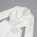 Amber White Satin 3D Rose Cutout Back Blazer and Pearl Mesh Pant Set