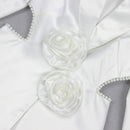 Amber White Satin 3D Rose Cutout Back Blazer and Pearl Mesh Pant Set