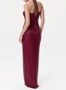 Nola Burgundy Strapless Crystal Embellished Maxi Dress