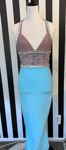 Avery Mauve and Teal Crystal and Sequin Trim Maxi Bodycon Dress