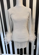 Chaya Mesh Rhinestone Mini Dress with Full Feather Trim