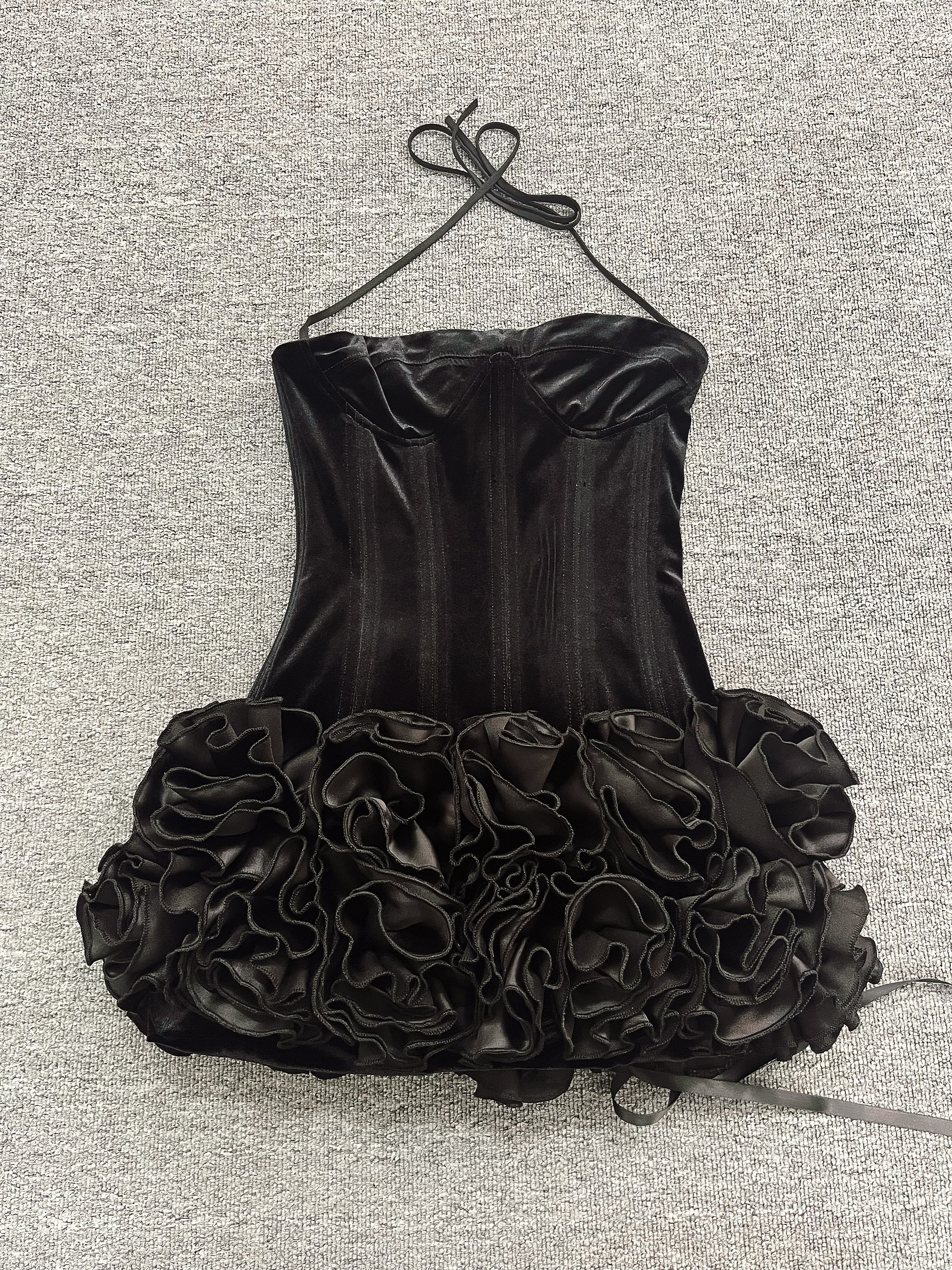 Nisa Strapless Sweetheart Neck Corset with Back Tie Ruffle Mini Dress