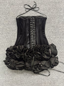 Nisa Strapless Sweetheart Neck Corset with Back Tie Ruffle Mini Dress