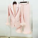 Thalia Feather Trim Blazer and Pant Set