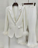 Thalia Feather Trim Blazer and Pant Set