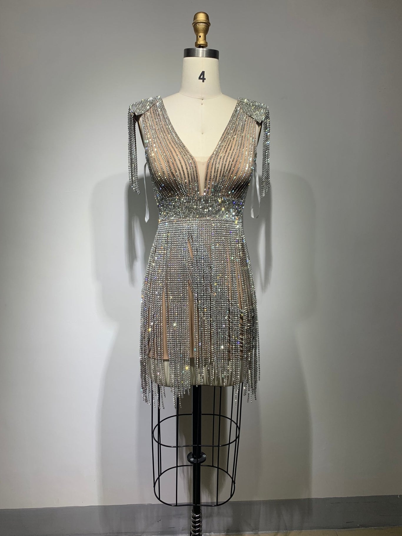 Alona Rhinestone Embellished Fringe Mini Dress