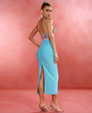 Avery Mauve and Teal Rhinestone and Sequin Trim Maxi Bodycon Dress - Ever Chic Fashions