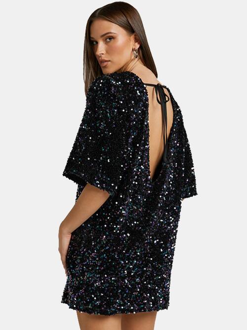 Kyla Sequin Tie Back Half Sleeve Mini Dress