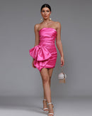 Belle Fuchsia Satin Strapless Mini Dress with Front Bow - Ever Chic Fashions