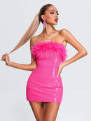 Brea Sequin Mini Dress with Feather Trim - Ever Chic Fashions