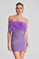 Brea Sequin Mini Dress with Feather Trim - Ever Chic Fashions