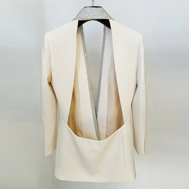 Brigitta Rhinestone Collar Open Back Blazer Dress - Ever Chic Fashions