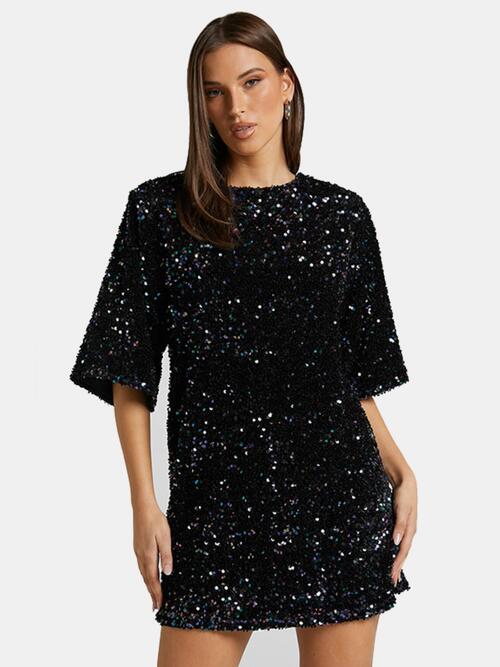 Kyla Sequin Tie Back Half Sleeve Mini Dress