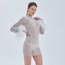 Chaya Mesh Rhinestone Mini Dress with Full Feather Trim - Ever Chic Fashions