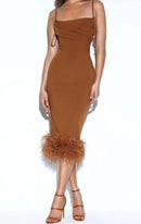 Coco Feather Trim Midi Dress - Ever Chic Fashions