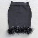 Delmi Bandage Crop Top and Feather Trim Mini Skirt - Ever Chic Fashions