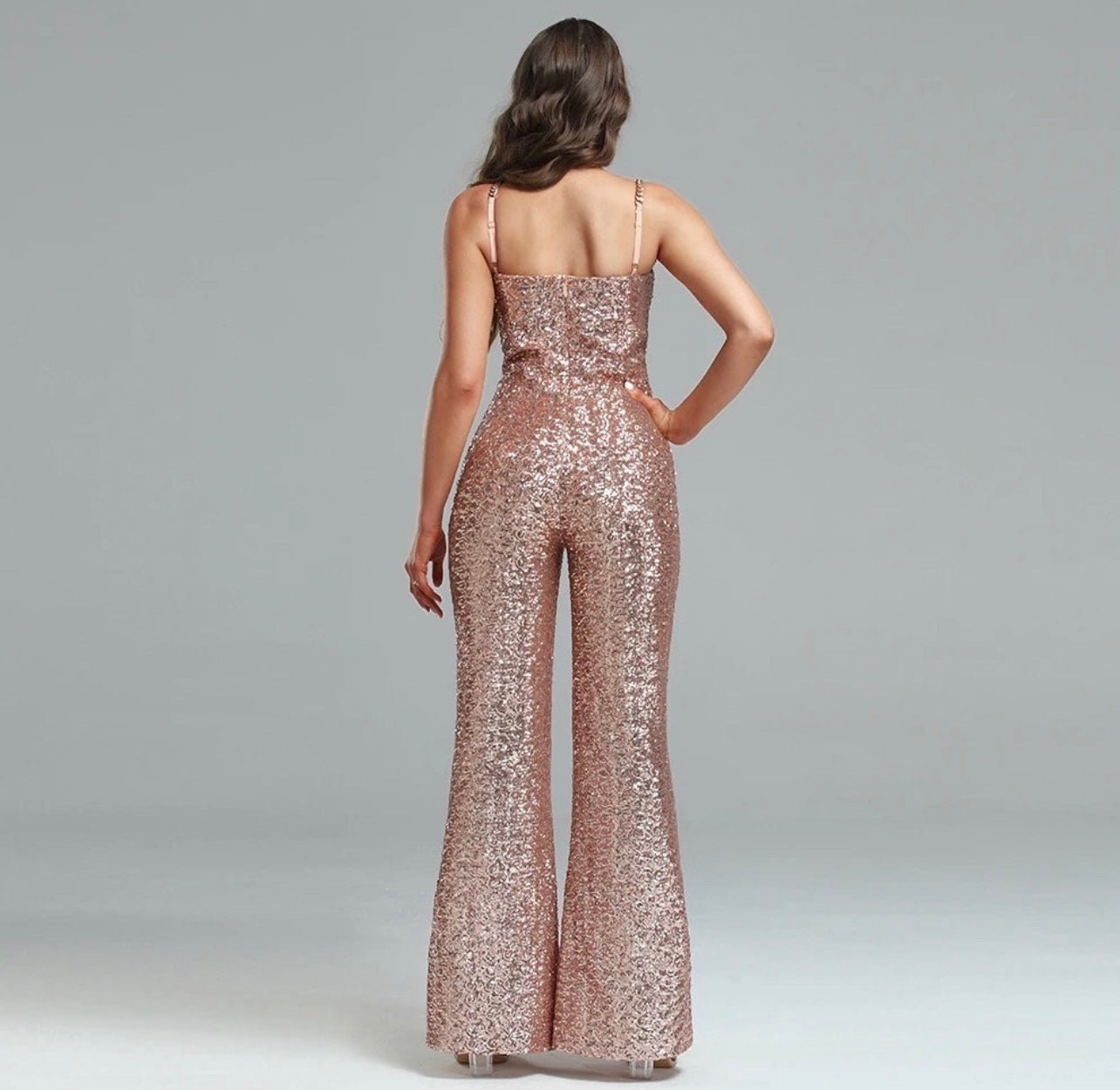 Ellery Gold Sequin Jumpsuit with Chain Strap Detail - Ever Chic Fashions