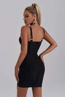 Fiona Black Midi Dress with Embellished Straps - Ever Chic Fashions