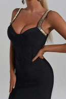 Fiona Black Midi Dress with Embellished Straps - Ever Chic Fashions