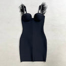 Hartley Feather Sleeve Rhinestone Trim Mini Bandage Dress - Ever Chic Fashions