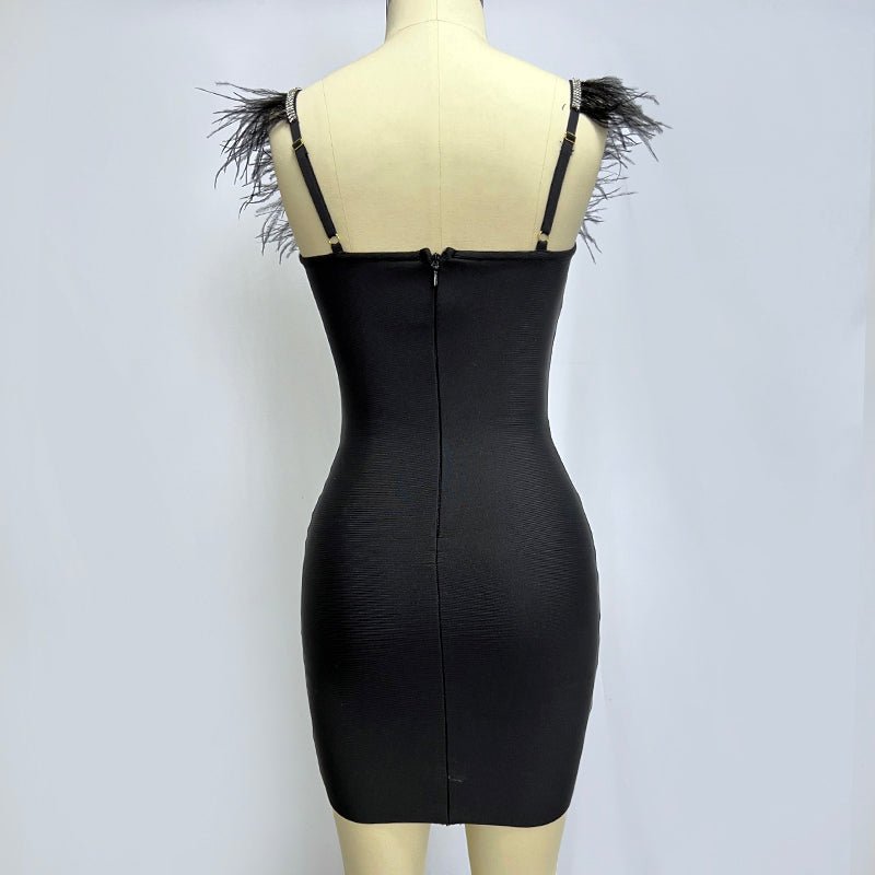 Hartley Feather Sleeve Rhinestone Trim Mini Bandage Dress - Ever Chic Fashions