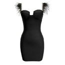 Hartley Feather Sleeve Rhinestone Trim Mini Bandage Dress - Ever Chic Fashions