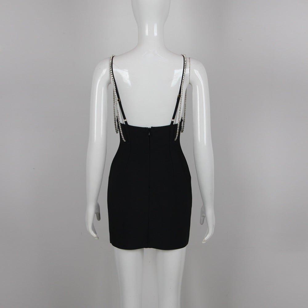 Kaia Black Rhinestone Strap Mini Bandage Dress - Ever Chic Fashions