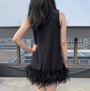 Keely Sleeveless Chiffon A Line Mini Dress with Feather Trim - Ever Chic Fashions