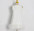 Keely Sleeveless Chiffon A Line Mini Dress with Feather Trim - Ever Chic Fashions