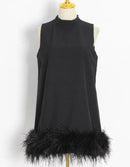 Keely Sleeveless Chiffon A Line Mini Dress with Feather Trim - Ever Chic Fashions