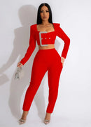 Kinsley Rhinestone Buckle Crop Top and Pants Set - Ever Chic Fashions