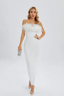 Marisol Strapless Feather Trim Maxi Dress - Ever Chic Fashions
