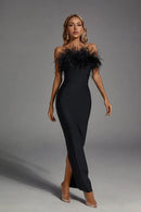 Marisol Strapless Feather Trim Maxi Dress - Ever Chic Fashions