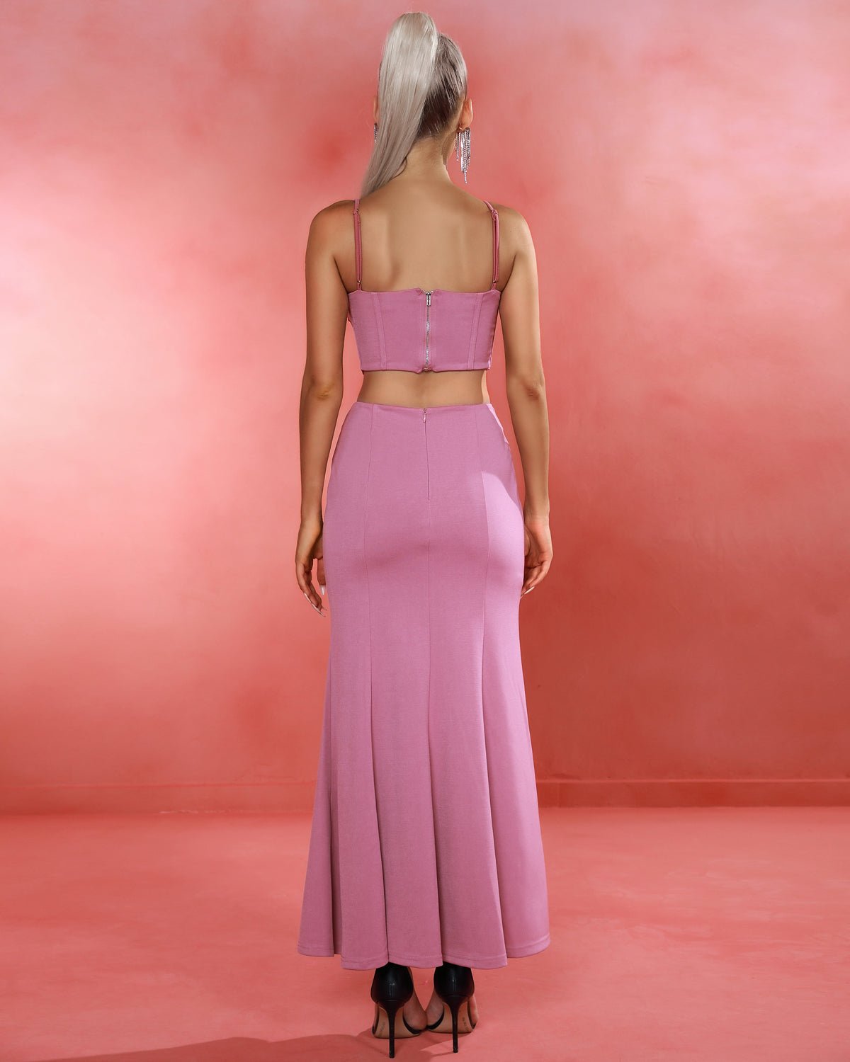 Millane Rhinestone Trim Crop Top and Maxi Skirt Set - Ever Chic Fashions