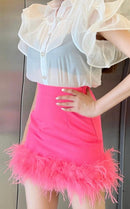 Mimi Pink Mini Skirt with Feather Trim - Ever Chic Fashions