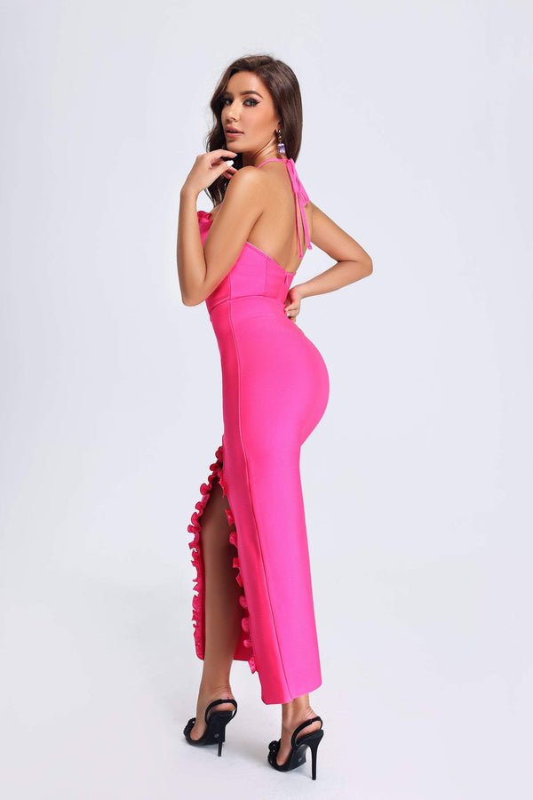 Piera Rose and Ruffle Detail Halter Maxi Dress - Ever Chic Fashions